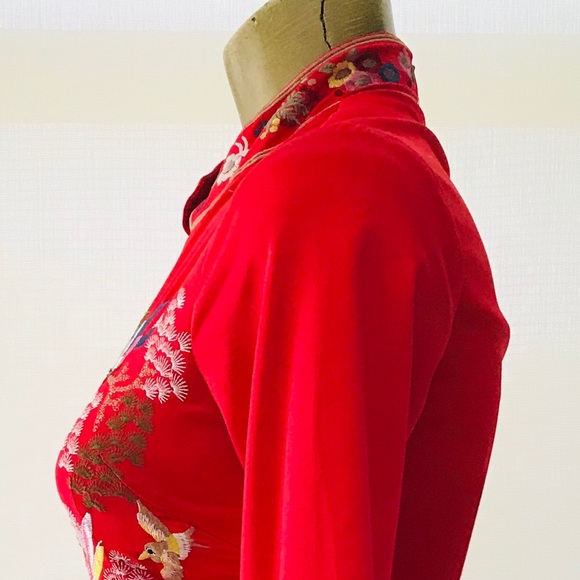 Heavily-EMBROIDERED Bird Theme CHINOISERIE Dress S - Picture 8 of 16